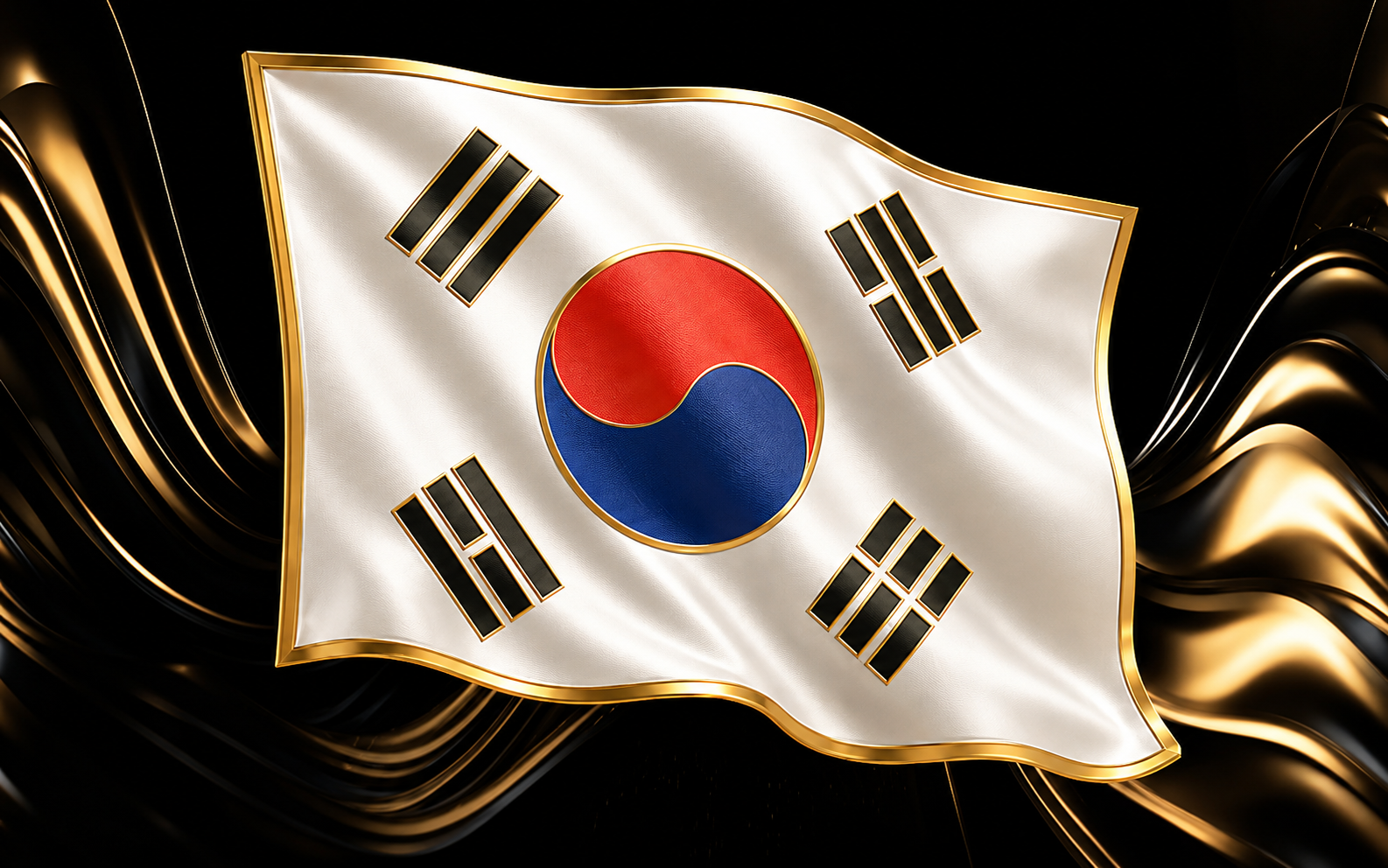 3D 입체로 렌더링된 대한민국 태극기 그래픽 이미지